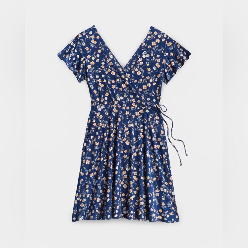 Kaileigh Blue and White Flutter Sleeve Wrap Sundress